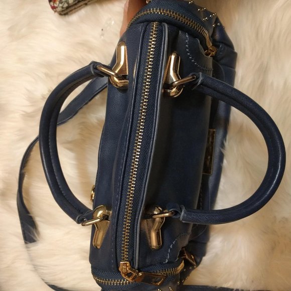 Blue Pleather Handbag with Gold Details - Picture 4 of 5